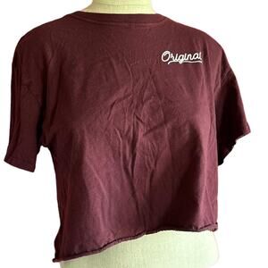 Womens Top Size Large Burgundy Crop Casual Everyday Wear Gym Ready Athleisure